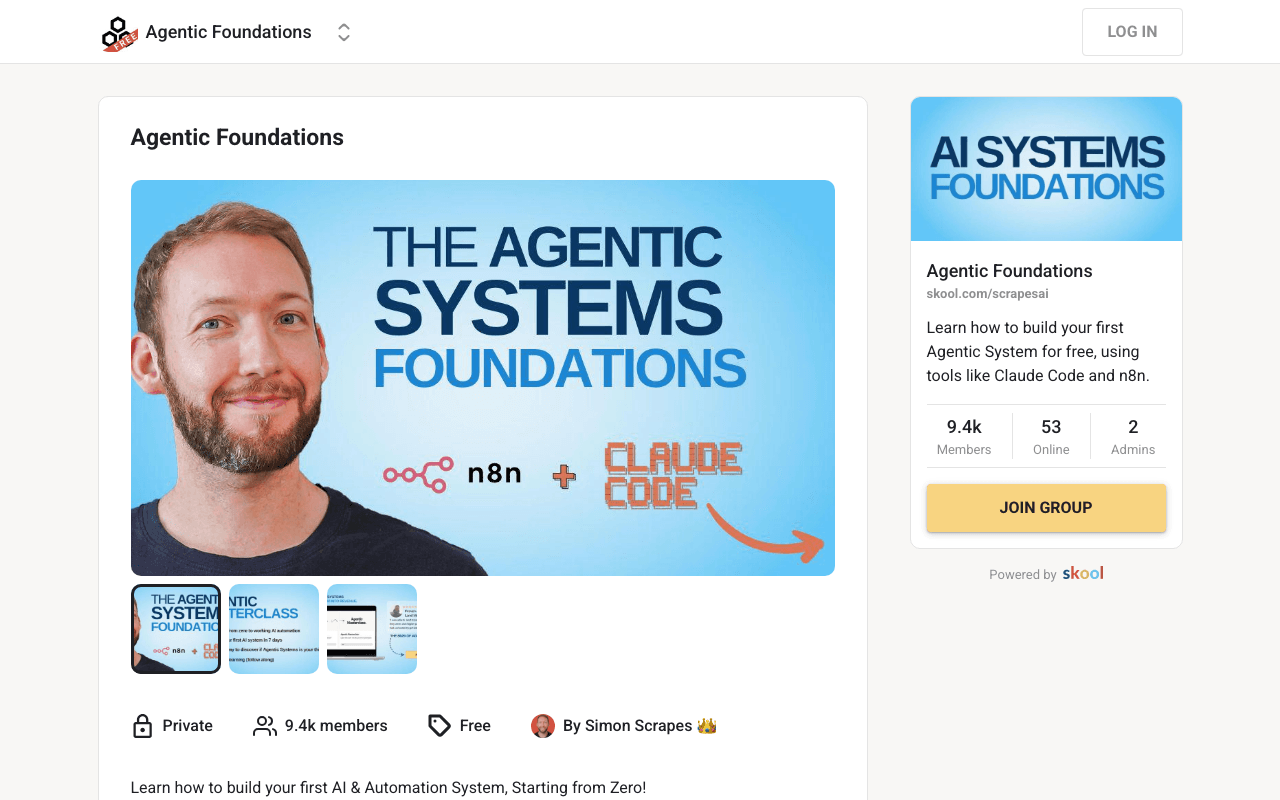Screenshot of the Agentic Foundations page on skool.com