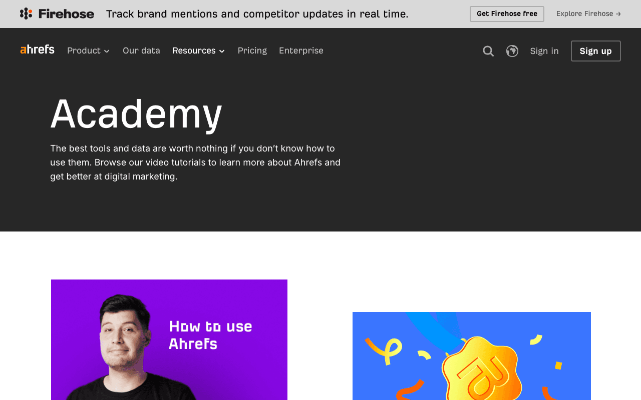 Screenshot of the Ahrefs Academy page on ahrefs.com