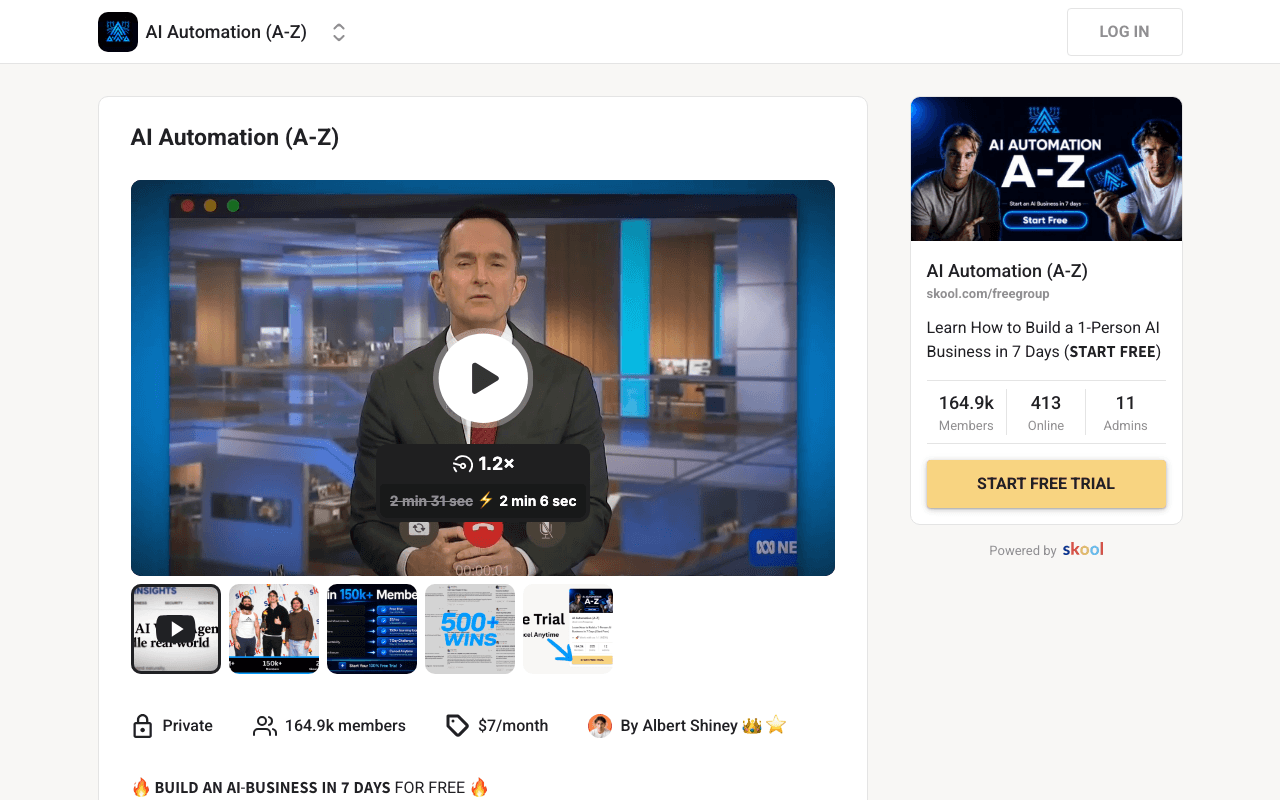 Screenshot of the AI Automation (A-Z) page on skool.com