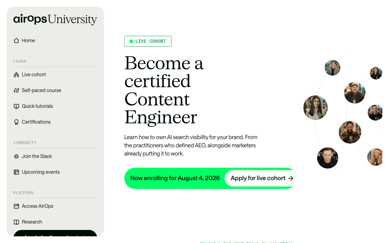 Screenshot of the AirOps University page on university.airops.com