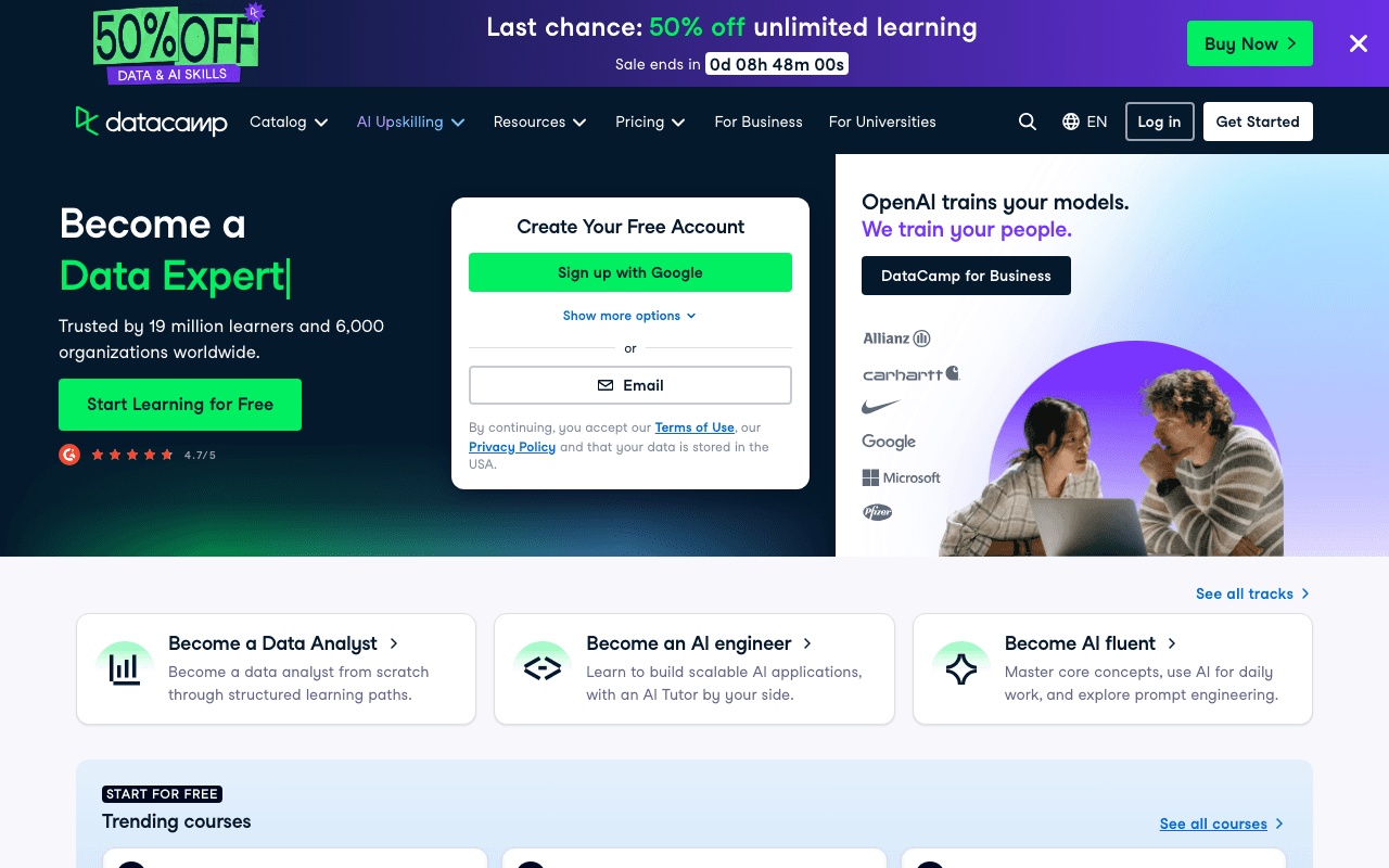 Screenshot of the DataCamp page on datacamp.com