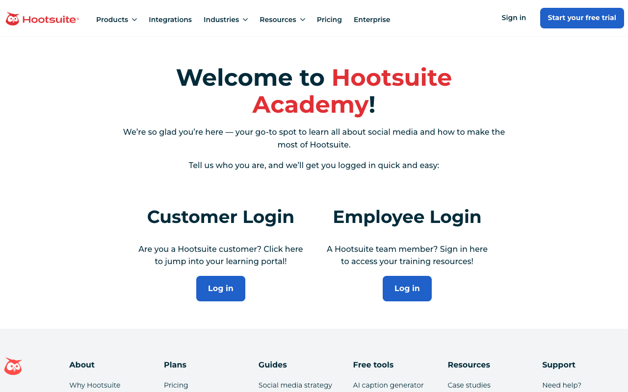 Screenshot of the Hootsuite Academy page on hootsuite.com
