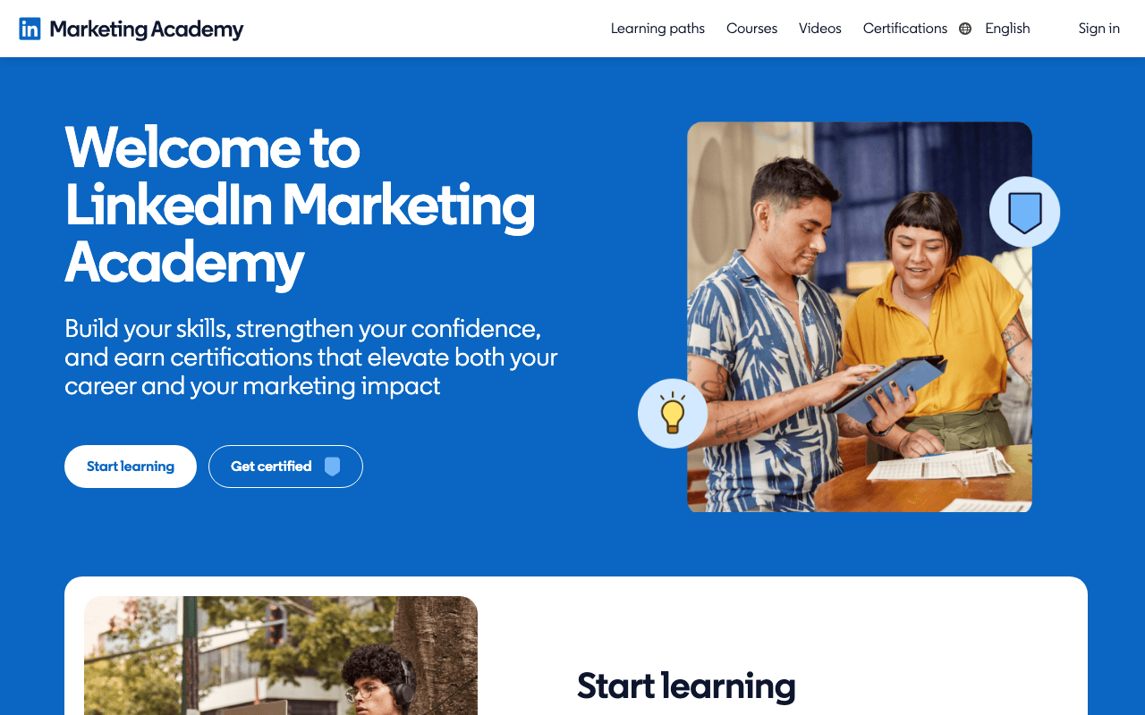 Screenshot of the LinkedIn Marketing Labs page on training.marketing.linkedin.com