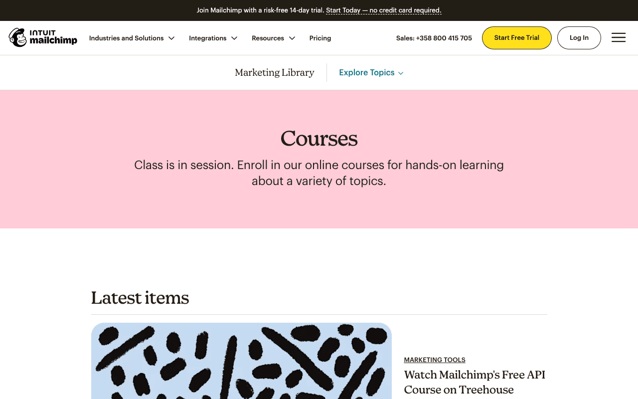 Screenshot of the Mailchimp Academy page on mailchimp.com