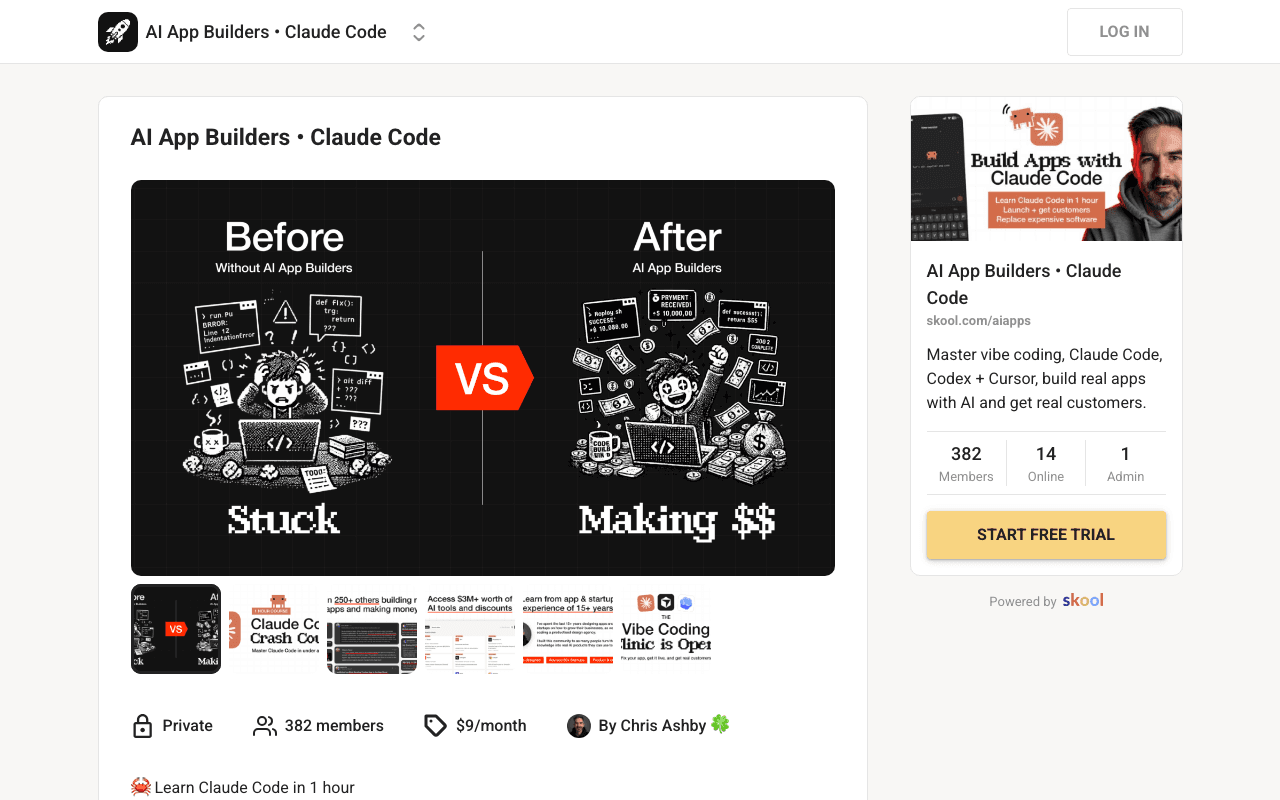 Screenshot of the The AI App Academy page on skool.com